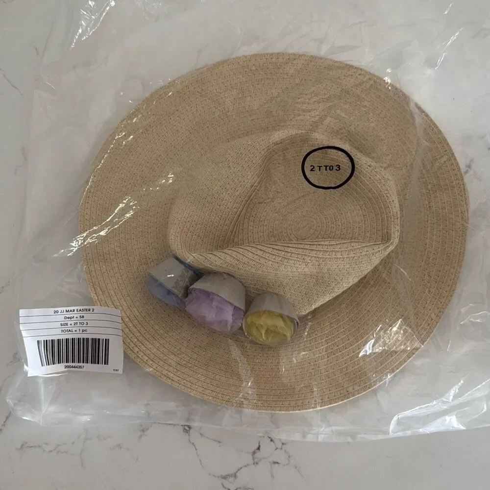 Janie and Jack Triple Flower Straw Hat Size 2T-3 Girls